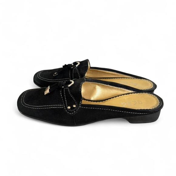 Y2K BLACK SUEDE TASSEL BCBG‎ SLIDES MULES SIZE 7. - Picture 3 of 7